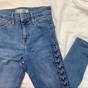 Topshop Jamie Moto Petite W24/ L28 Lace up Side Denim Jeans